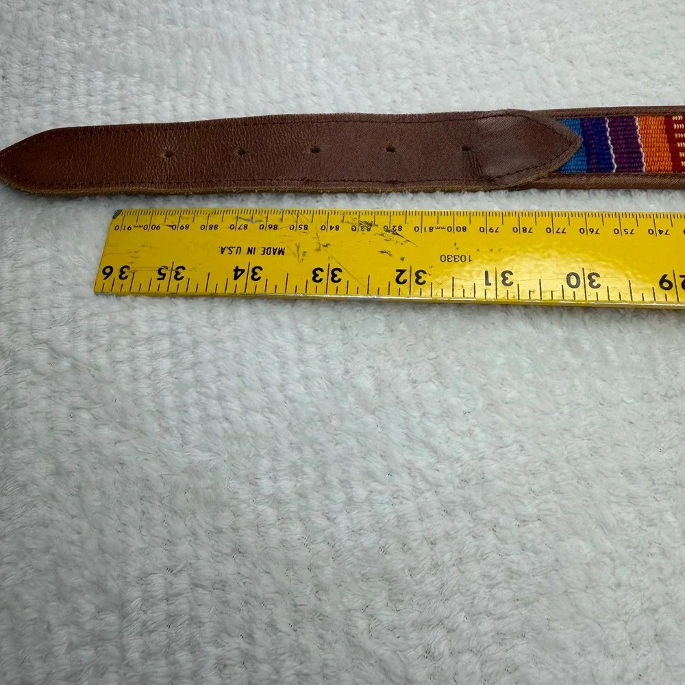 Omega Leather Woven Cotton Belt Brown Multi Color Boho Guatemala B 12087 Large
